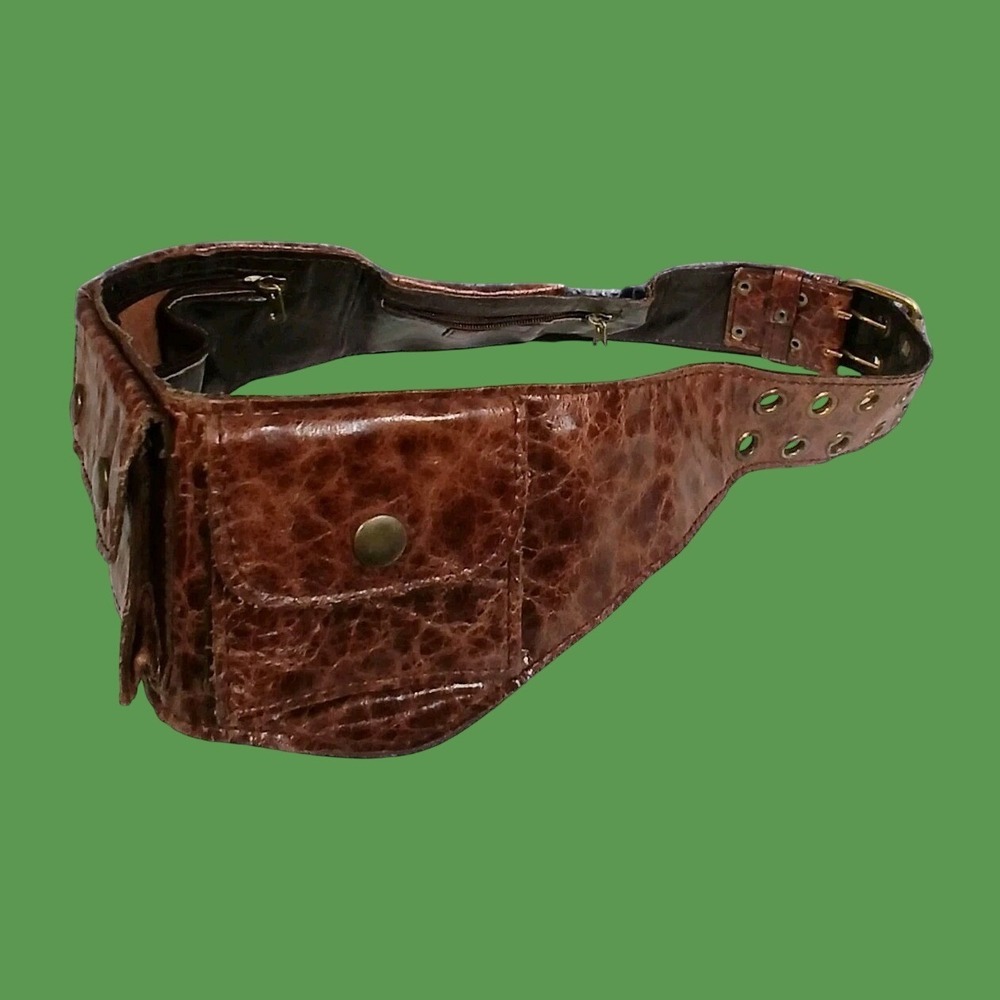 Vintage Hipstirr Belt Bag Women's Brown Leather Steampunk Festival Boho Travel